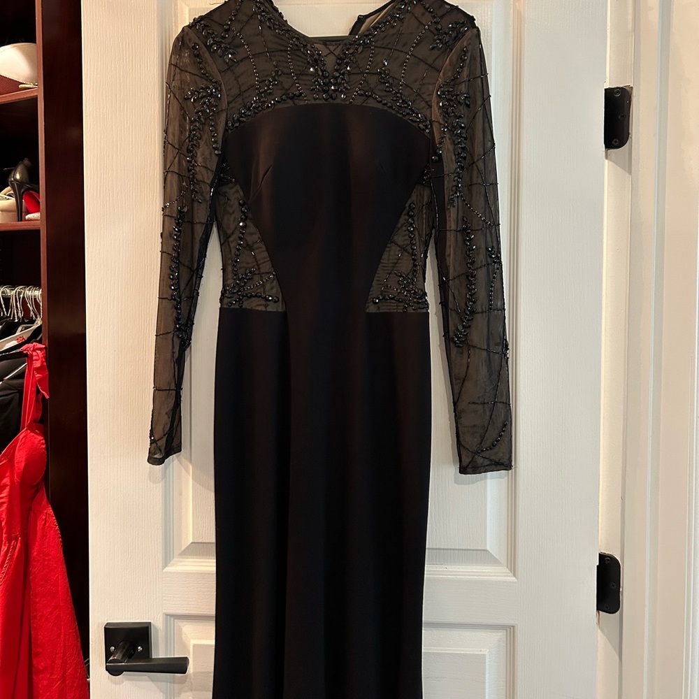 Sheer Sleeve Beaded Gown